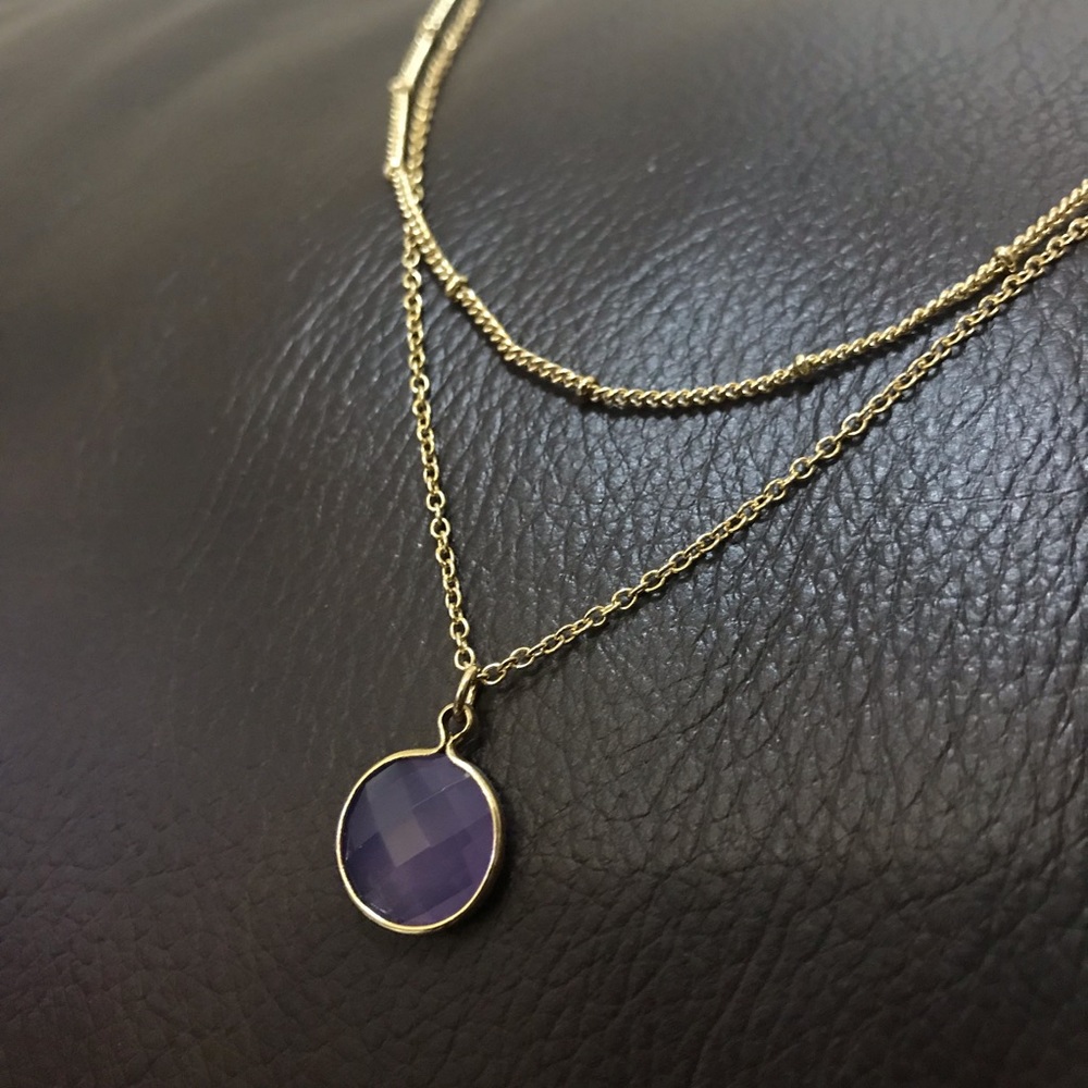 Dainty purple Pendent layered gold chain